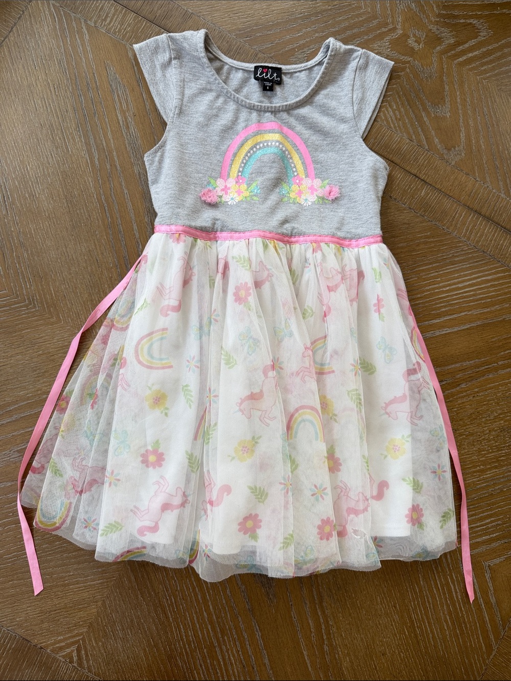 lilt Gray Dress with Pink Accents & Rainbow Applique